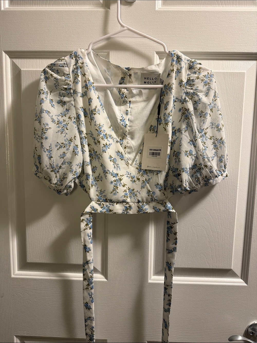 Hello Molly Cream Floral Puff-Sleeve Wrap Crop Top